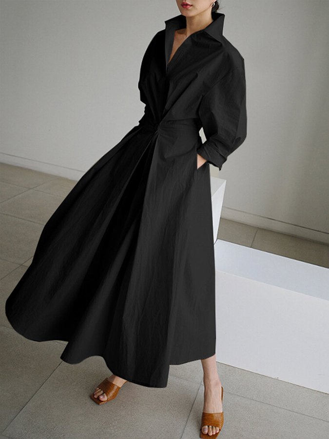 Flowy Button Front A-Line Midi Dress for Women