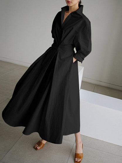 Flowy Button Front A-Line Midi Dress for Women