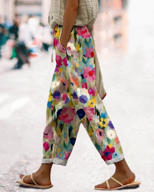 Relaxed Floral Print Casual Trousers for Women