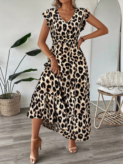 Women’s Embroidered Maxi Dress with Cap Sleeves and Defined Waist