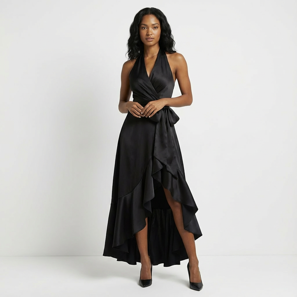 Elegant Women’s Maxi Wedding Guest Dress with Tie-Waist Bow