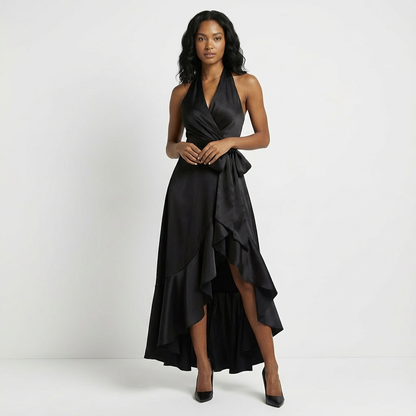 Elegant Women’s Maxi Wedding Guest Dress with Tie-Waist Bow
