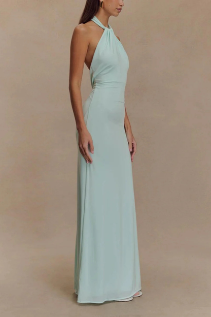 Women’s Backless Halter Maxi Evening Dress with Elegant Fitted Silhouette