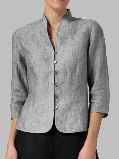 Women’s Minimalist Button Front Blouse with 3/4 Sleeves