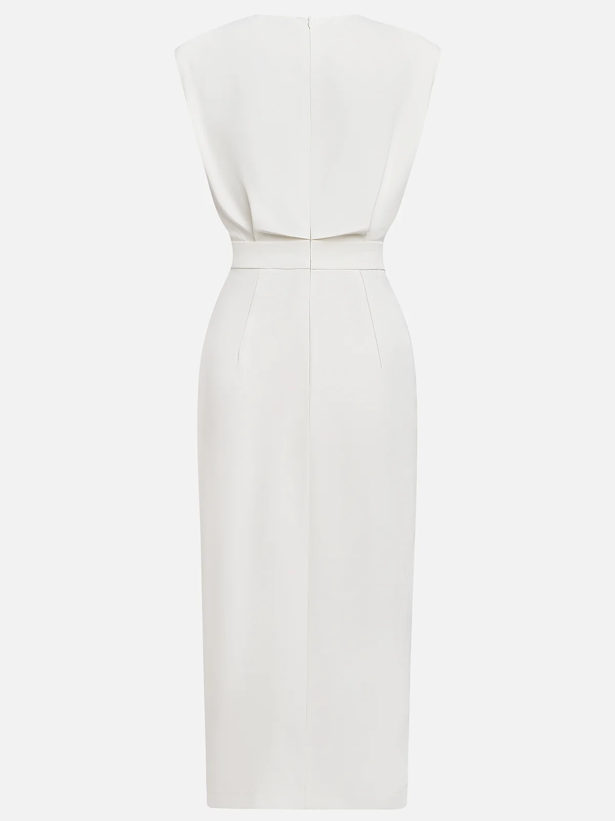 Elegant Sleeveless Midi Dress with Side Slit and Gold Button Detail