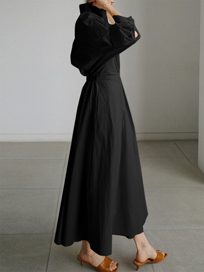 Flowy Button Front A-Line Midi Dress for Women