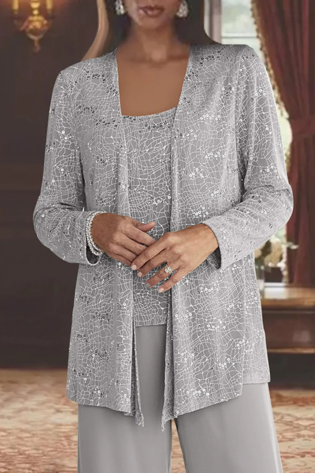 Sophisticated Sequin Three-Piece Pant Set for Women