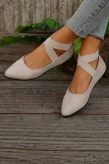 Women’s Pointed Toe Ballet Flats Cross Strap Mary Jane Shoes