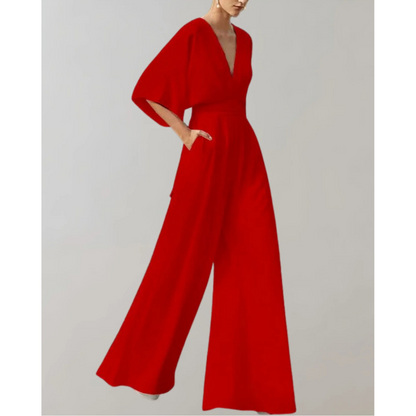 Elegant V-Neck Wide Leg Jumpsuit Flowy Formal One-Piece