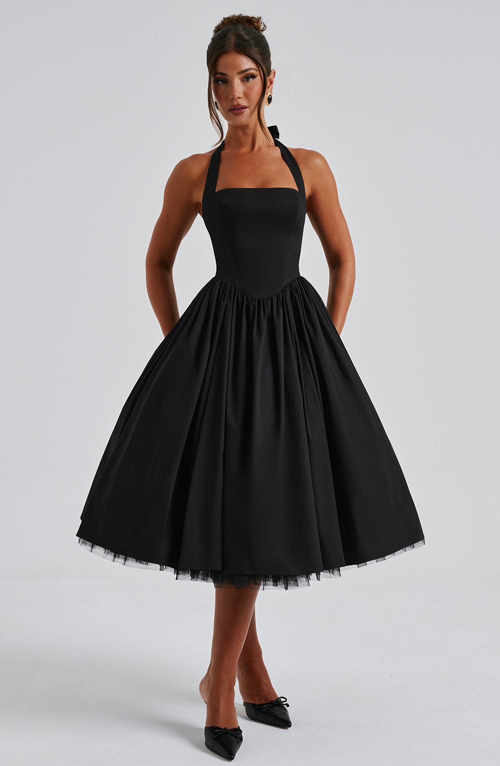 Elegant Halter Neck Midi Cocktail Dress for Women