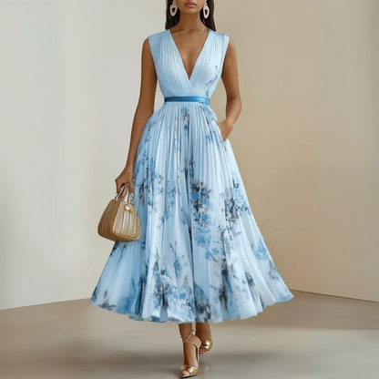 Women’s Elegant Floral Pleated Midi Dress