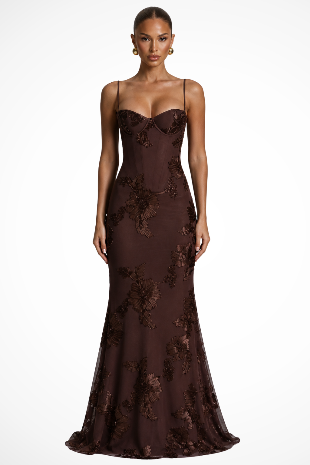 Women’s Elegant Floral Embroidered Strapless Mermaid Evening Gown