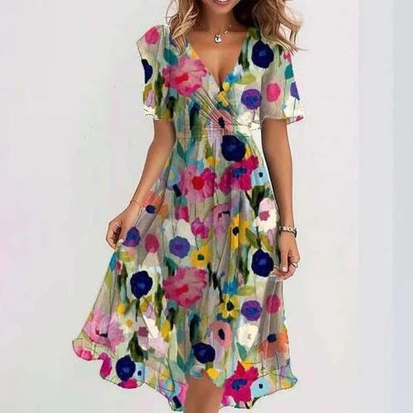 Floral Wrap Midi Dress Women Elegant Summer Style