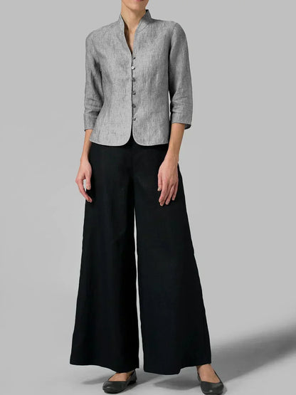 Women’s Minimalist Button Front Blouse with 3/4 Sleeves