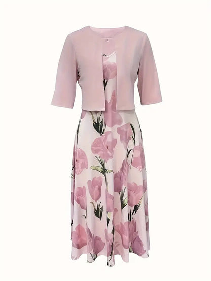 Floral Maxi Dress with Cropped Cardigan Set for Women