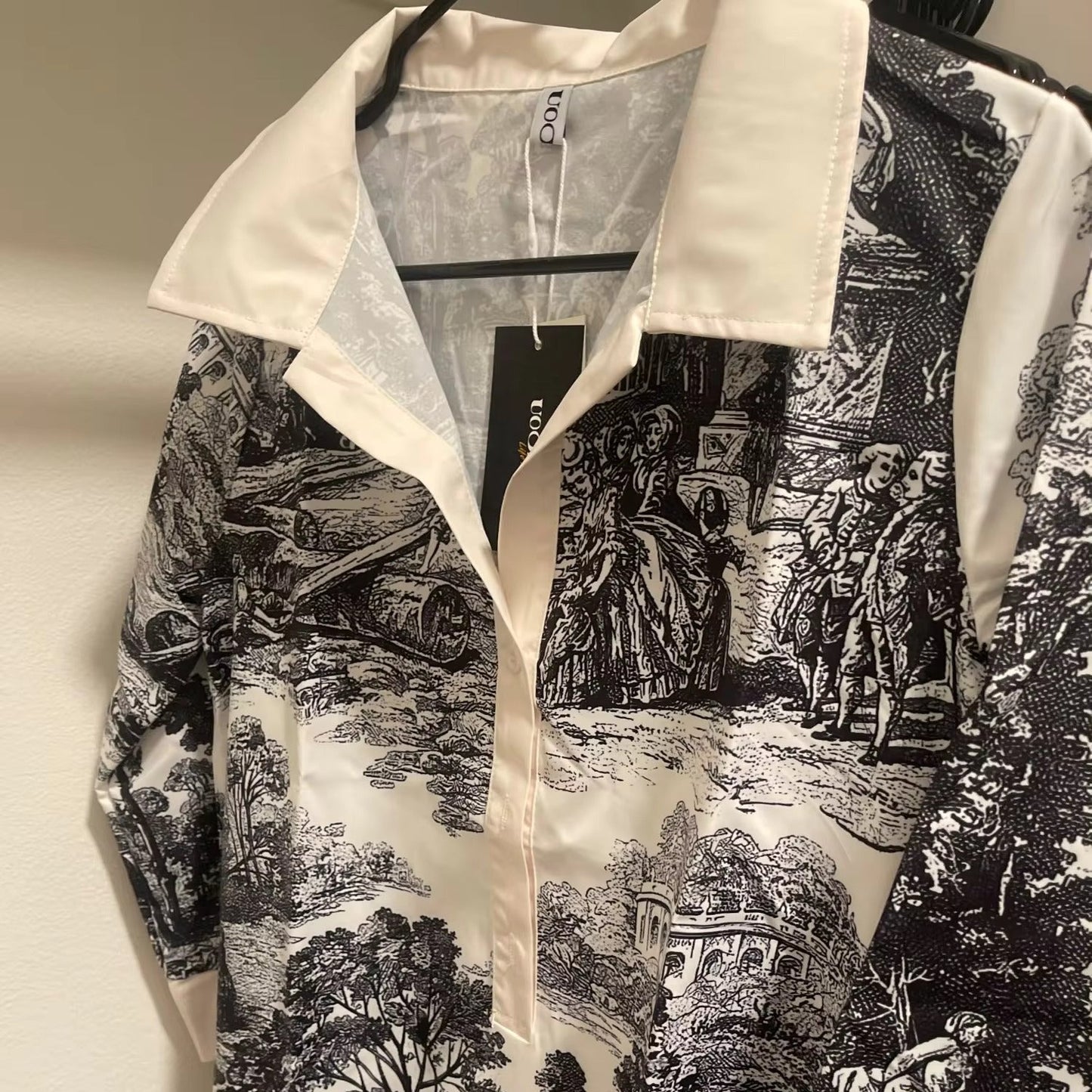 Vintage Toile Print Mini Tunic Dress for Women