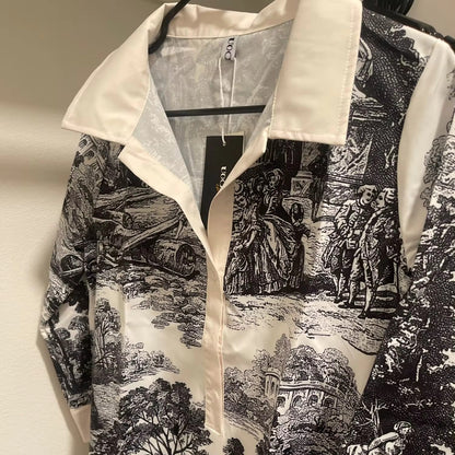 Vintage Toile Print Mini Tunic Dress for Women