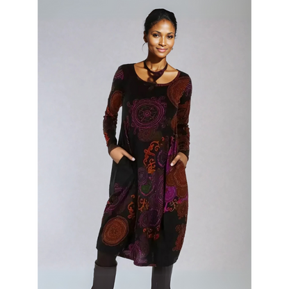 Boho Midi Dress Long Sleeve Floral Printed