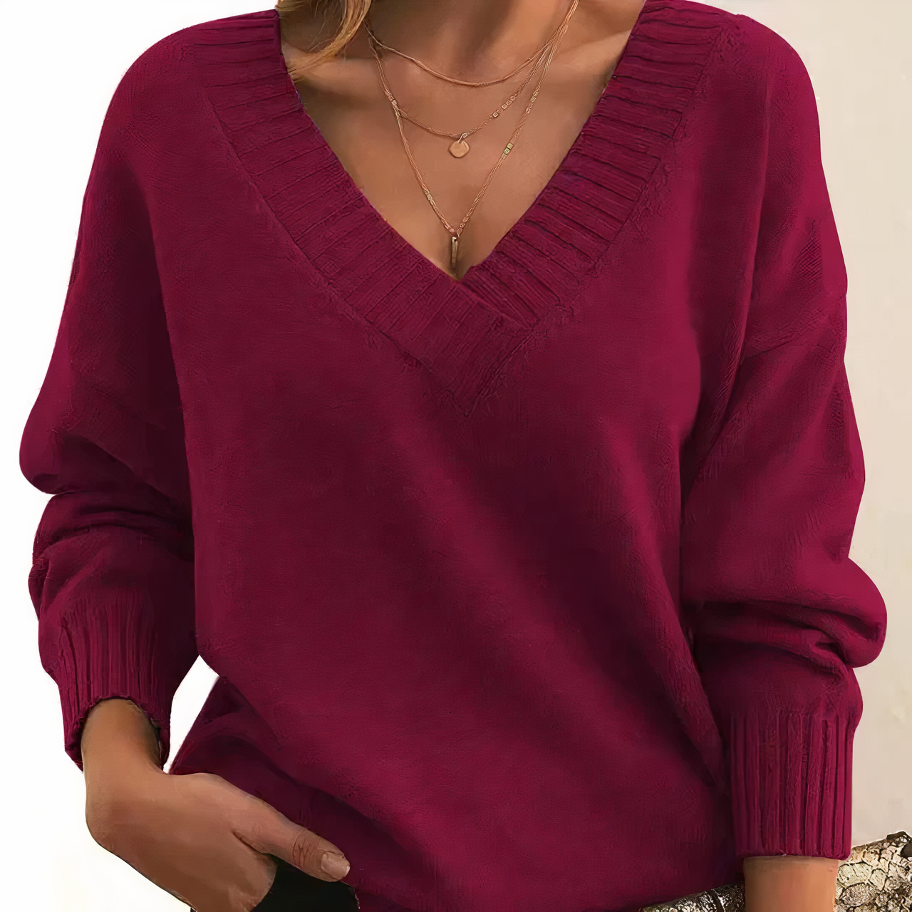 Women’s Relaxed V Neck Long Sleeves Knit Sweater