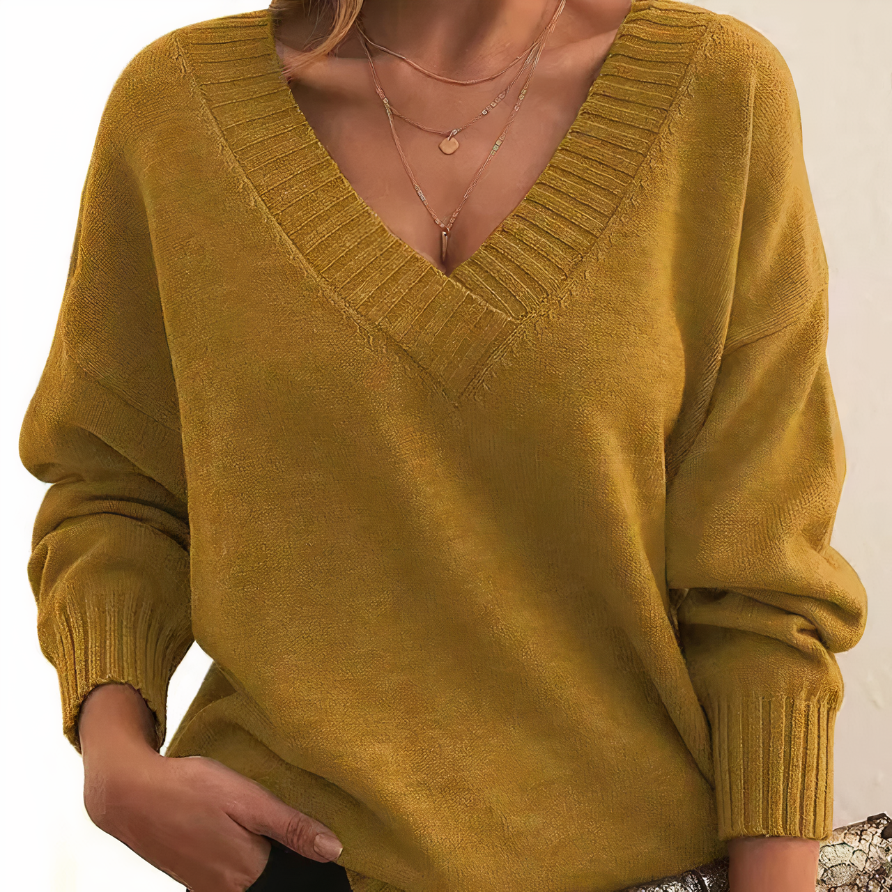 Women’s Relaxed V Neck Long Sleeves Knit Sweater