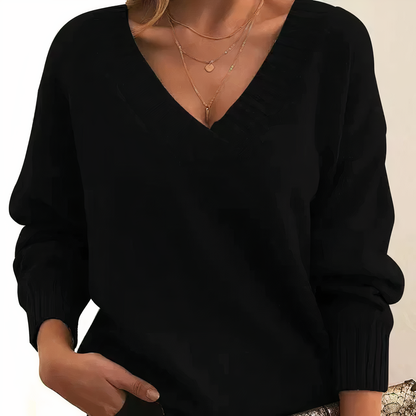 Women’s Relaxed V Neck Long Sleeves Knit Sweater