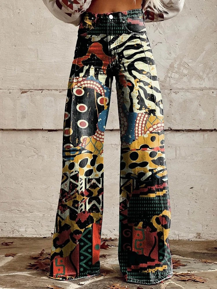 Vintage Floral Print Wide-Leg Pants for Women