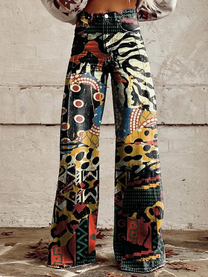 Vintage Floral Print Wide-Leg Pants for Women