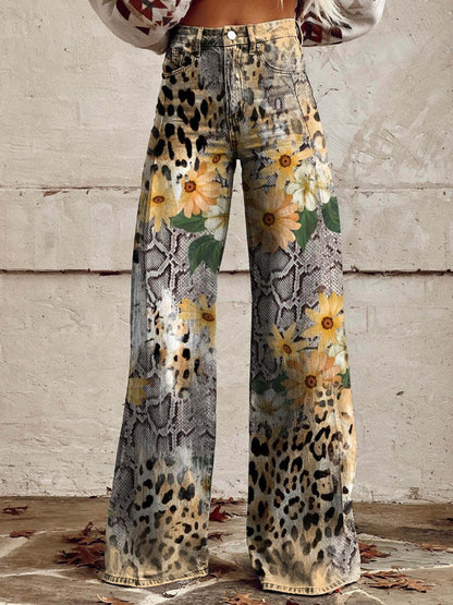 Vintage Floral Print Wide-Leg Pants for Women