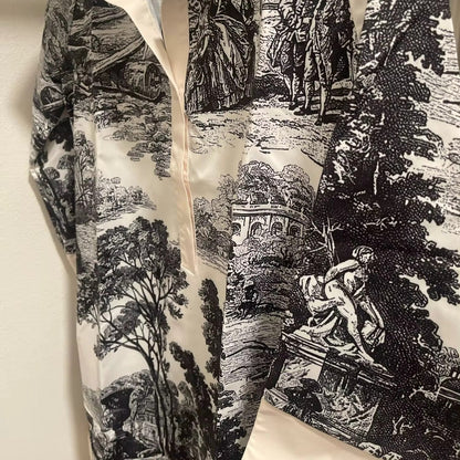 Vintage Toile Print Mini Tunic Dress for Women