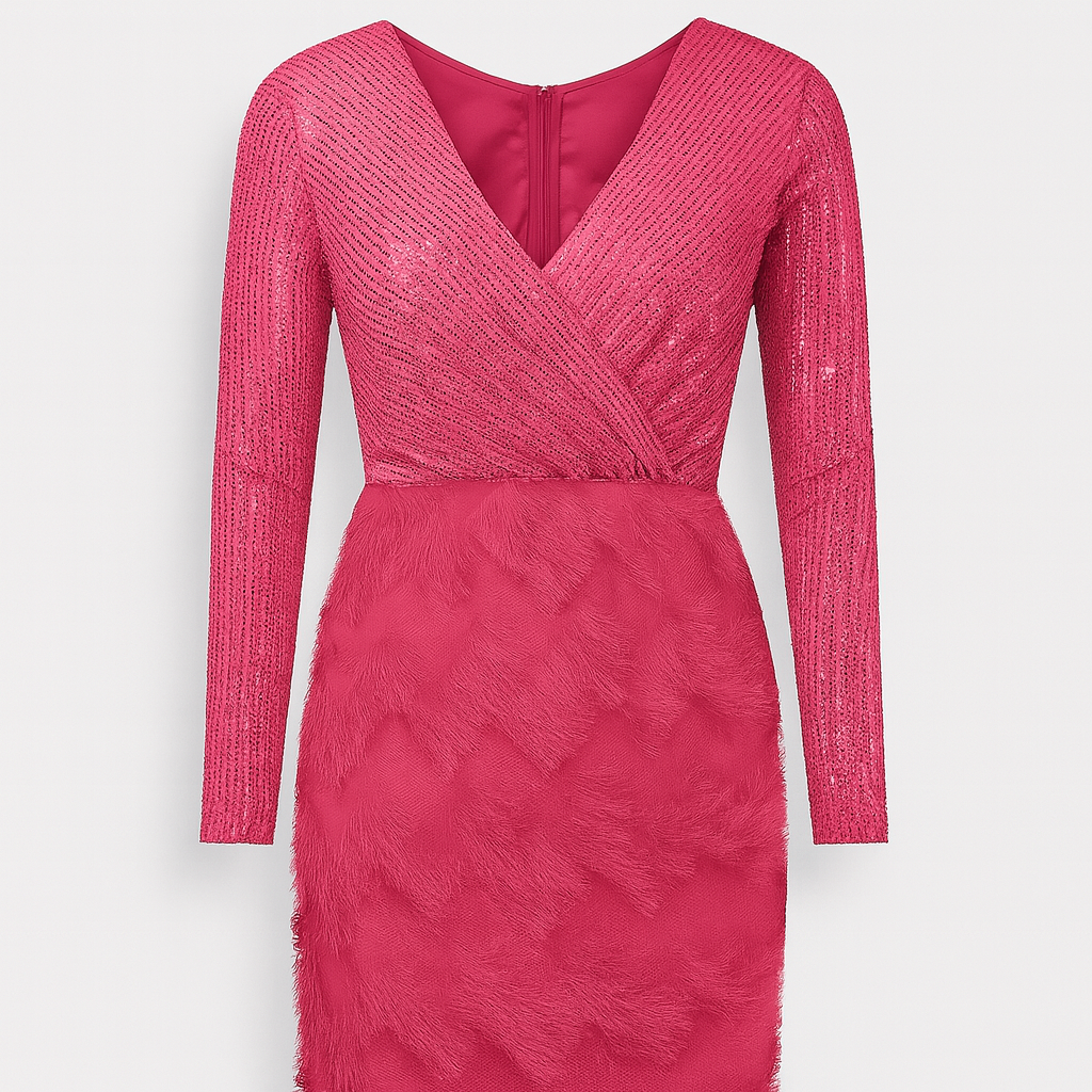Amara Sequin Feather Evening Maxi Dress Long Sleeves