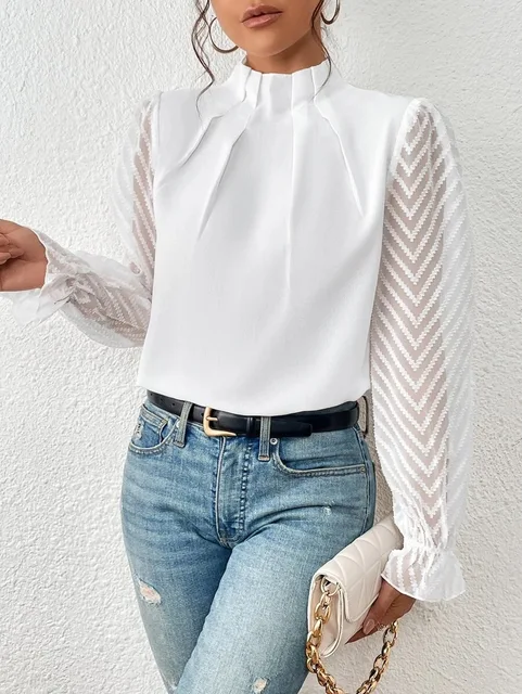 Women’s Elegant High Neck Sheer Sleeve Blouse