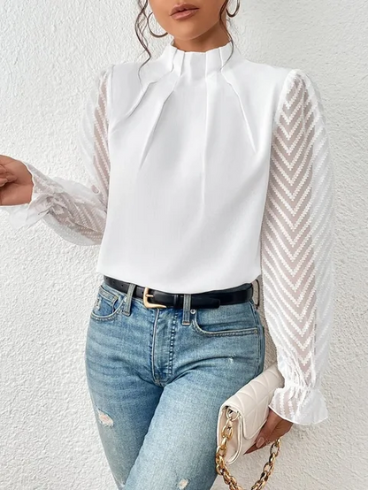 Women’s Elegant High Neck Sheer Sleeve Blouse