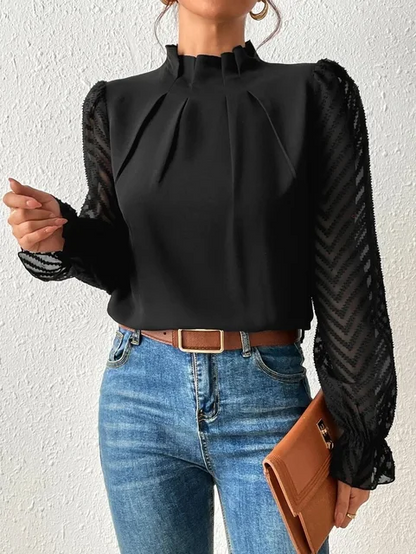 Women’s Elegant High Neck Sheer Sleeve Blouse