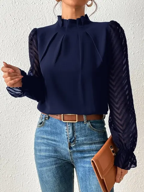 Women’s Elegant High Neck Sheer Sleeve Blouse