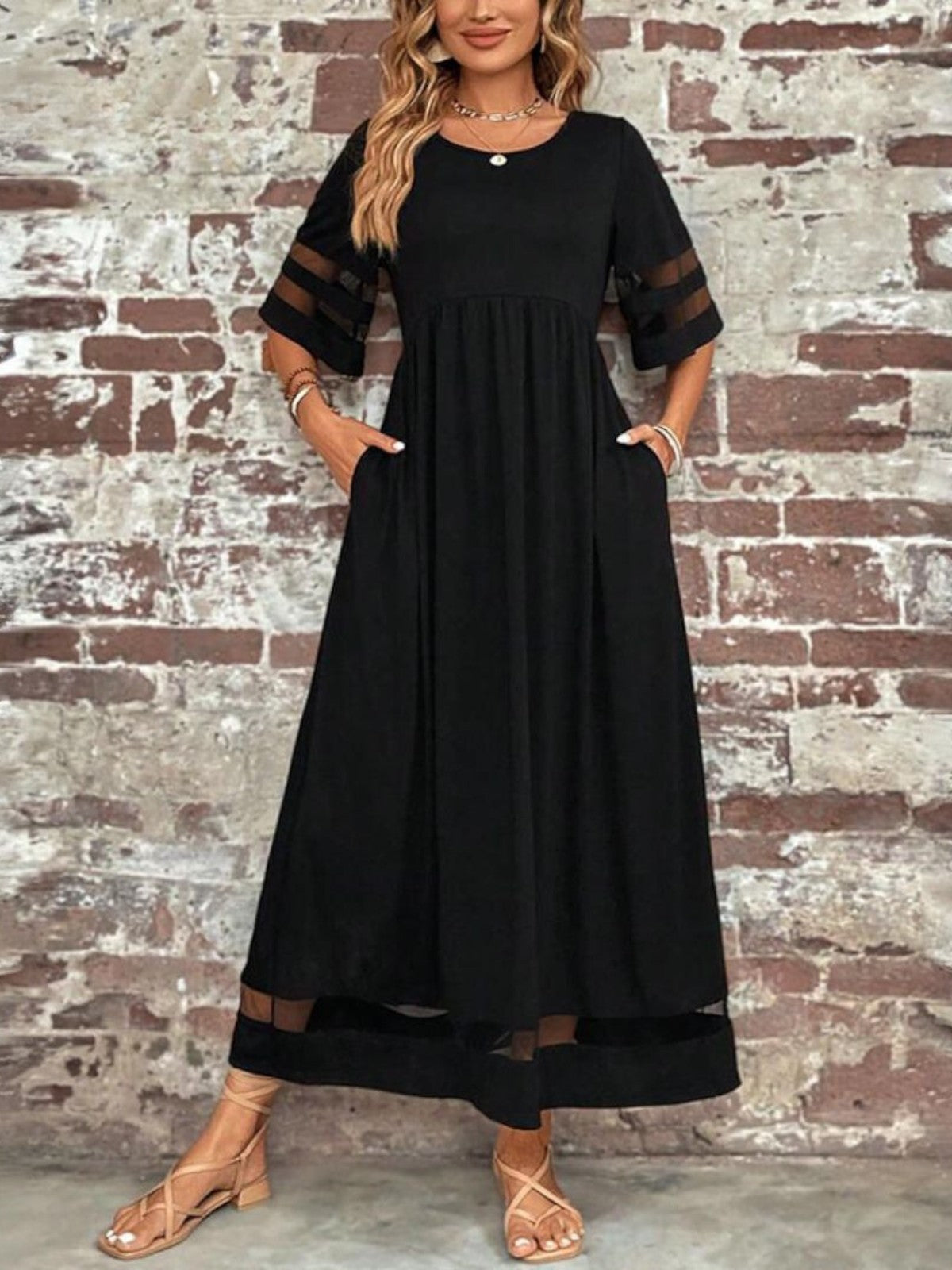 Elegant Midi Dress Women Long Sleeve Flowing Style