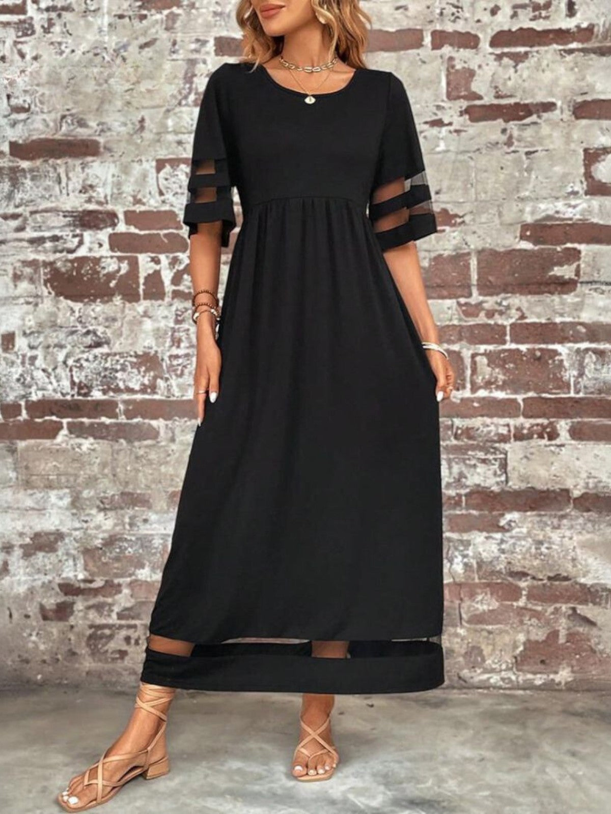 Elegant Midi Dress Women Long Sleeve Flowing Style