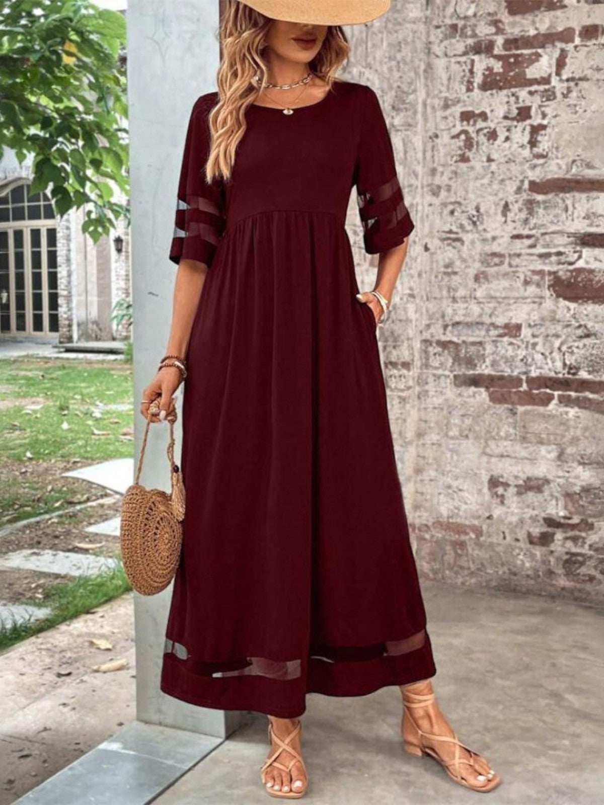 Elegant Midi Dress Women Long Sleeve Flowing Style