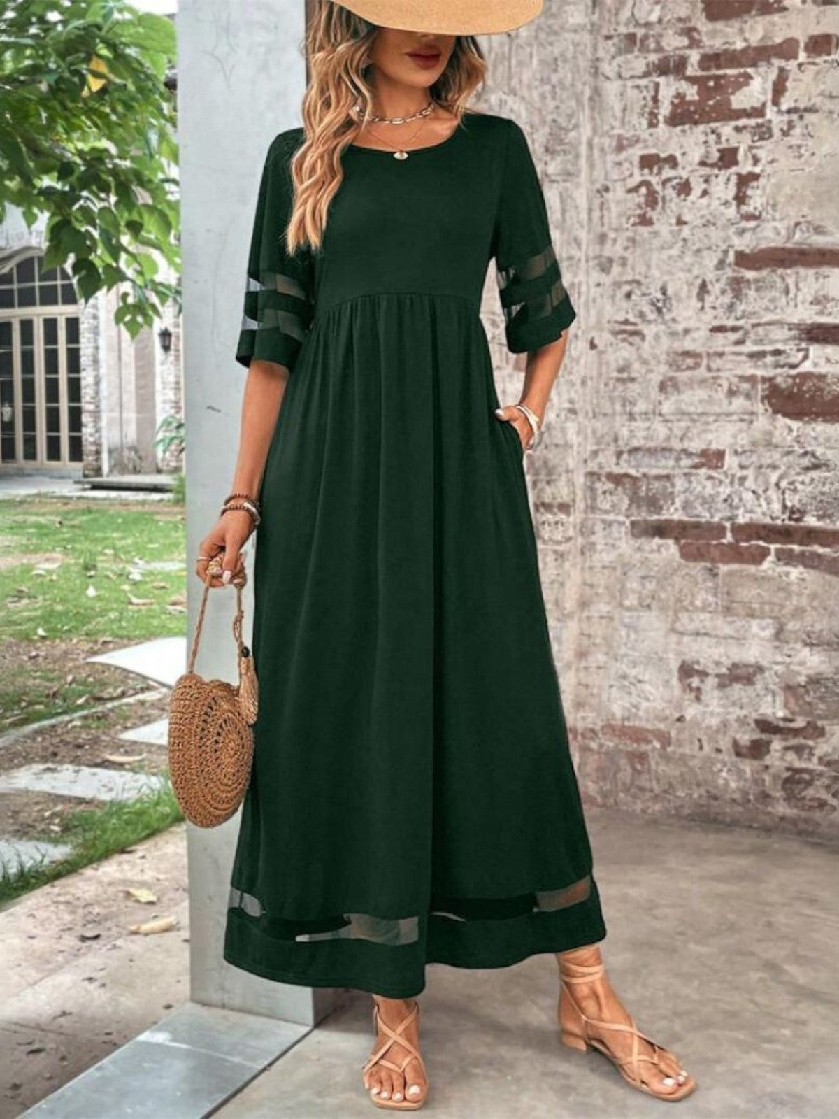 Elegant Midi Dress Women Long Sleeve Flowing Style