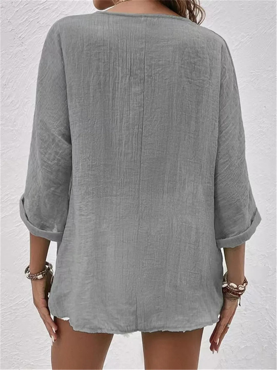 Women's Casual V-Neck Button-Front Top with 3/4 Sleeves