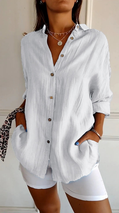 Women's Relaxed Button-Up Shirt with Long Sleeves and Oversized Fit