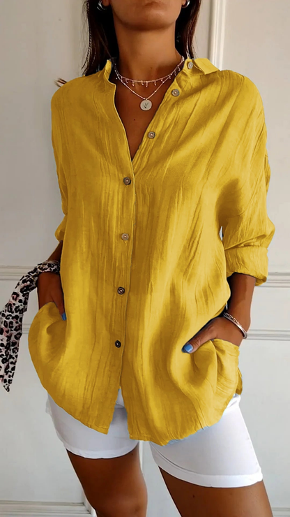 Women's Relaxed Button-Up Shirt with Long Sleeves and Oversized Fit
