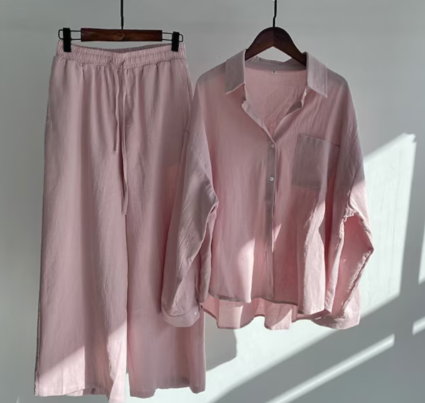 Relaxed Button-Down Shirt & Wide-Leg Pants Co-Ord Set