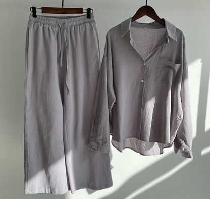 Relaxed Button-Down Shirt & Wide-Leg Pants Co-Ord Set