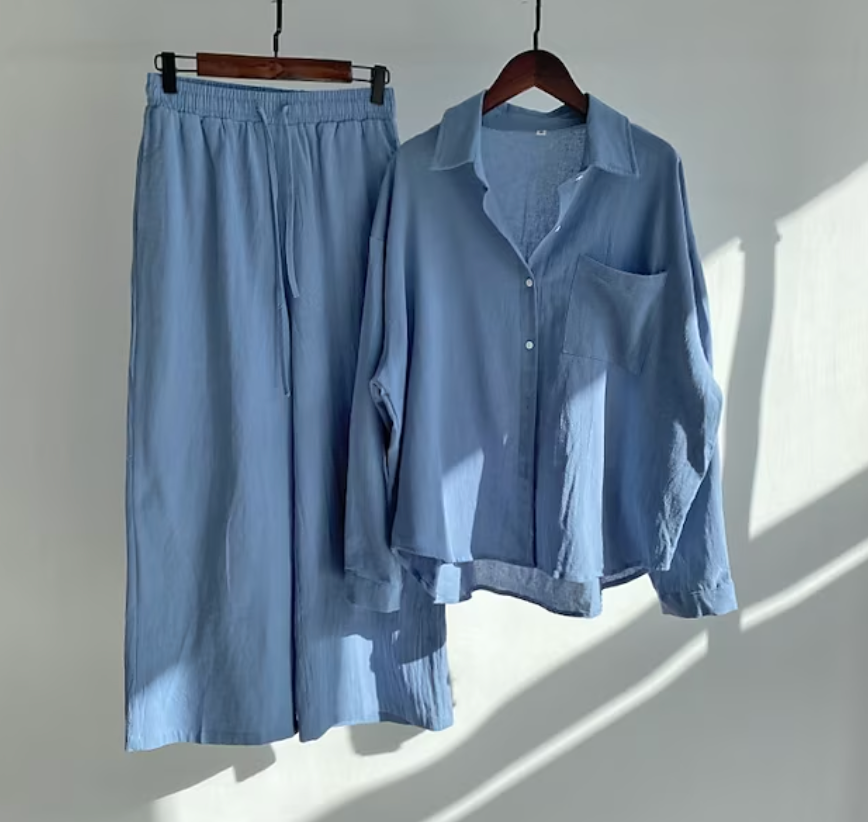 Relaxed Button-Down Shirt & Wide-Leg Pants Co-Ord Set