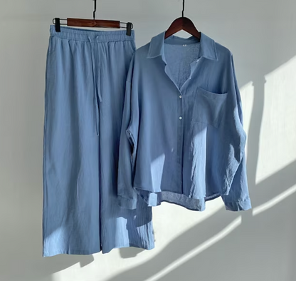 Relaxed Button-Down Shirt & Wide-Leg Pants Co-Ord Set