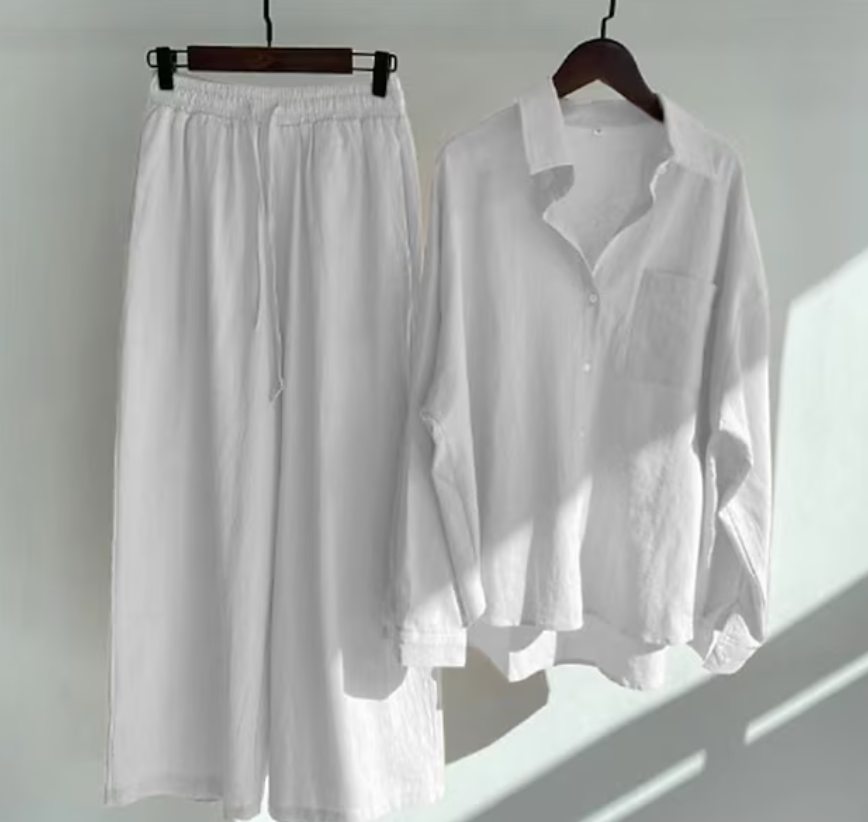 Relaxed Button-Down Shirt & Wide-Leg Pants Co-Ord Set