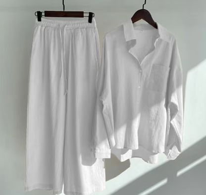 Relaxed Button-Down Shirt & Wide-Leg Pants Co-Ord Set
