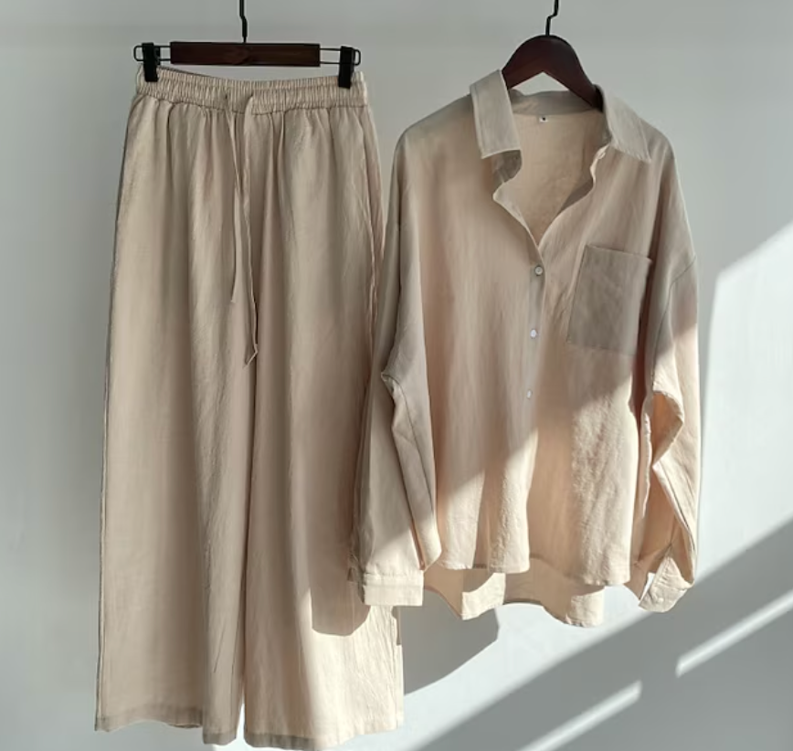 Relaxed Button-Down Shirt & Wide-Leg Pants Co-Ord Set