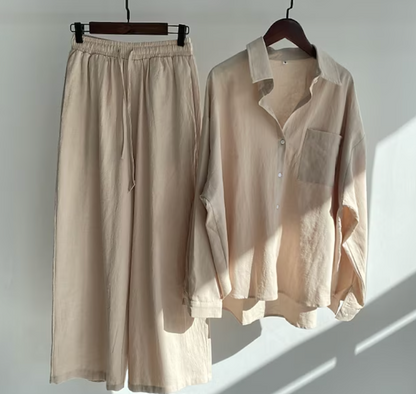 Relaxed Button-Down Shirt & Wide-Leg Pants Co-Ord Set
