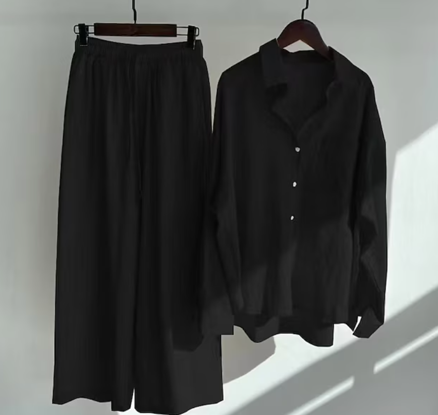Relaxed Button-Down Shirt & Wide-Leg Pants Co-Ord Set